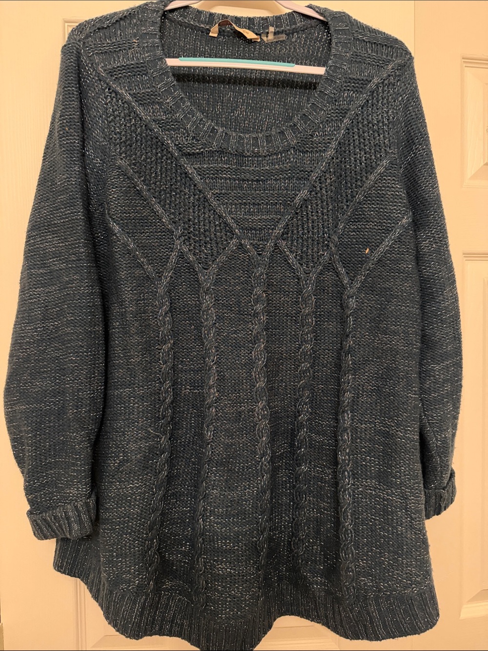 Soft Surroundings Cable Knit Women's Sweater - Dark Teal with silver shimmer 2x